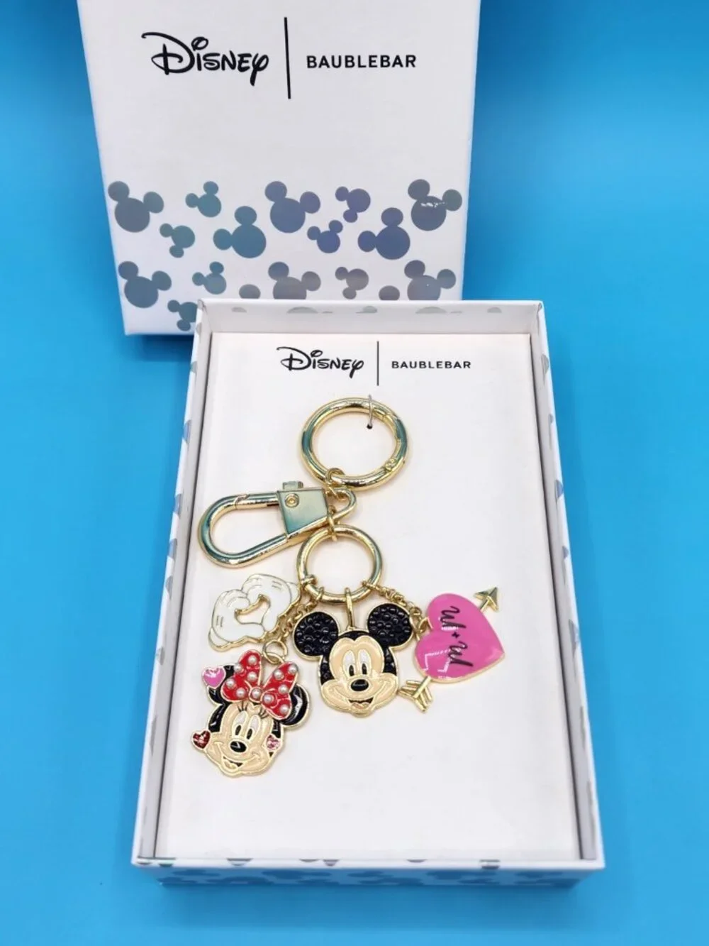 Disney Baublebar Mickey Mouse Minnie Mouse Heart Hands Love Keychain Charm NEW